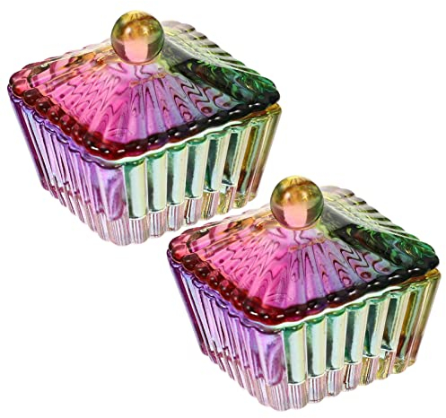 2pcs Glass Nail Art Dappen Dish Rainbow Crystal Dappen Bowl Monomer Dish with Lid for Acrylic Nails Liquid Colorful Square