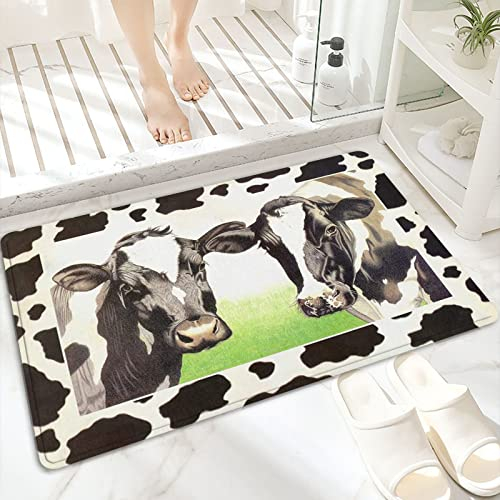 ANNKOOT Alfombra Antideslizante Alfombra Espuma de Memoria Piso Baño Alfombra,Ganado lechero Vaca lechera Verde Pastizal Blanco Negro,Absorber Alfombra de baño Suave Alfombra de baño 60x100 cm