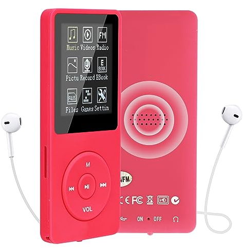 COVVY 2023 Upgrade 16 GB Slim Music Player,Lossless Sound Quality,Alarm Clock,FM Radio,MP3 Player Support up to 64 GB,Headphones Included(Red)