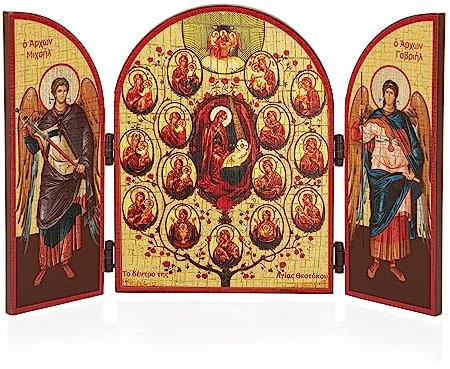 NKlaus Baum von Heiliger Gottesmutter Ikone Triptychon Holz 25x16cm Christlich 13813