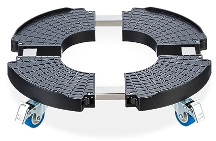 Relaxdays Pflanzenroller, ausziehbarer Blumenroller, Ø 40-57,5 cm, Kunststoff, max. 200 kg, innen & außen, dunkelgrau