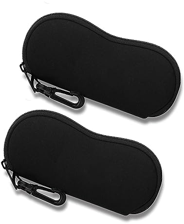 ATBUSS Set di 2 custodie per occhiali, organizer da sole, pratica cerniera, sottile, con clip per cintura, adatto a tutti gli occhiali (nero), Nero , Taglia unica
