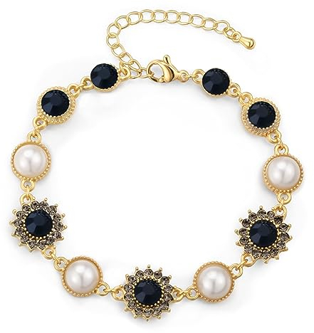 Vinabilia Sonnenblume Armband für Frauen Mädchen, Vintage Blumen Armband, Zierliche Perlenkette Armband Damen Geschenk für Geburtstag Valentinstag, Gold