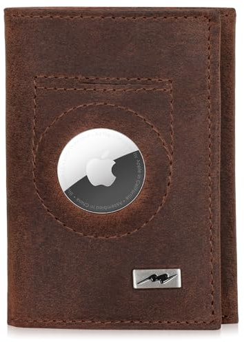 Marc Peter® Washingon Leder Slim Wallet - Airtag Geldbörse mit Münzfach - RFID Schutz kleines Mini Portmonee - Kreditkartenetui Kartenetui – Airtag Portemonnaie Geldbeutel Braun Vintage