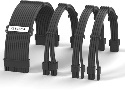 PSU Cables,PC Cable Extension Mod,Customized Easy Management Power Supply Cable - 1x24Pin ATX / 1x8 (4+4) Pin EPS CPU / 2x8 (6+2) Gold- Plated Pin GPU Nylon Sleeved Full Black,4 Kits