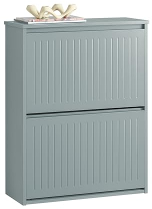 SoBuy Schuhkipper mit 2 Klappen Schuhablage Schuhschrank schmal Schuhregal mit 4 Ablageflächen Schuhkommode Hellgrau BHT ca. 61x81x26cm FSR165-K-HG