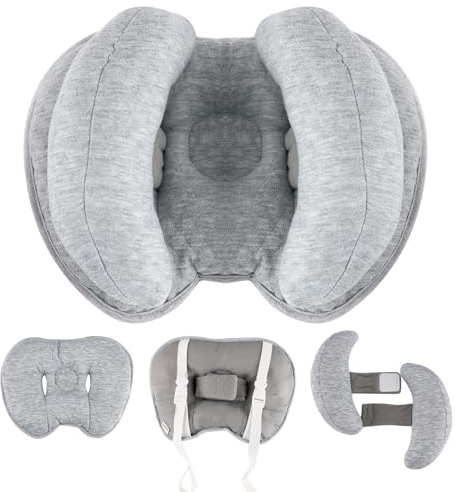 KAKIBLIN 2-in-1 Baby-Kopfkissen mit Bananen-Nackenkissen für 3 Monate bis 1 Jahre, Baby-Reisekissen für Kinderwagen oder Bett (Hellgrau)