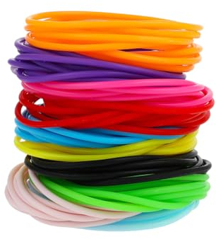 JIHUOO 50 Pcs Colorful Silicone Bracelets Large 80s Bangle Bracelets Colored Rubber Bracelets Elastic Wristbands Bracelets Stretchy Bracelet Bands 90s Party Favors for Kids