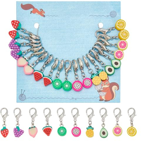 NBEADS 20 Stück 10 Stile Obst Maschenmarkierer, Maschenmarkierer Häkeln Maschenmarkierer Mit Karabinerverschluss Strick-Und Häkelzubehör Zum Markieren von Richtungsrichtlinien