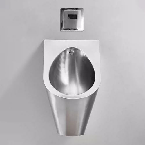 Snaweo Urinal Wandhängend, Automatisches Induktions Urinal, Urinal Aus Edelstahl 304, Kommerzielle Spülurinale mit Sensor-Spülventil, for Zuhause/Hotel(Silver)
