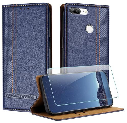 JayModCase Coque pour Huawei Honor 9 Lite + Protecteur d'écran, Etui à Rabat Pochette de Portefeuille pour Honor 9 Lite avec [Fermeture Magnétique][Stand Fonction][Porte Cartes] - Bleu