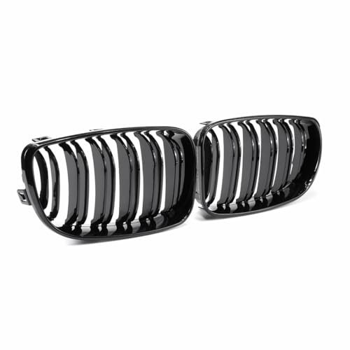 YIGRRO Glanz Schwarz Sport Kühlergrill 1er E81 2008-2011,Doppellamellen schwarz glänzende Grills für 1er E81 E82 E87 E88 120I 128I 130I 135I LCL (E81 2008-2010, Doppelsteg Glanz Schwarz)