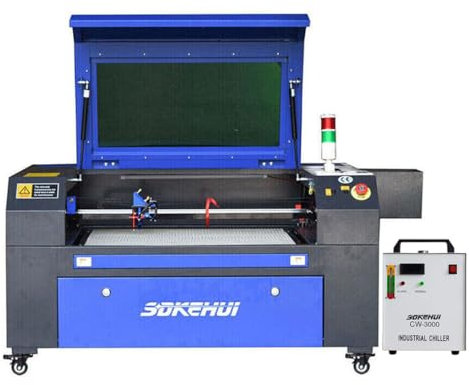 otmechl 80W CO2 Laser Graviermaschine Lasergravurmaschine,Laser Cutting Engraver Graveur,Autofokus,Zwei Gravurplattformen,Ruida controller Laser Engraving Maschine 28x20, mit Wasserkühlmaschine CW3000