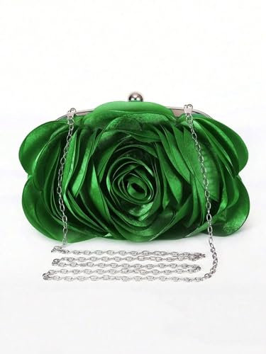YUEZHAN Abendtasche Damen Clutch Abend Tasche Blumen Braut Kleine Geldbörse Party-Handtasche Hochzeits Brieftasche Frauen Blumen Kette Lady Clutches Dunkelgrün