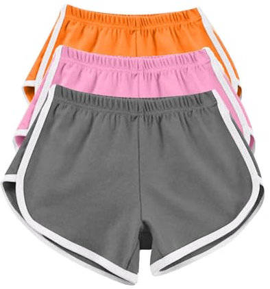 AMDOLE 3er-Pack Damen-Lauf-Shorts, Baumwolle, Sommer, Hotpants, Workout, Fitnessstudio, Sport, Yoga, Hose, Jogger, Strand-Shorts, Bademode, elastische Taille, lässige Lounge-Shorts, Grau/Rosa/Orange,