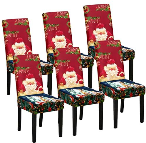 Stuhlhussen Weihnachten 6er Set, Stretch Weihnachts Stuhlhussen Schwingstühle, weihnachtsdeko Stuhlbezug, Weihnachtsstuhlhussen, Abnehmbare Waschbare Stuhlhussen Rot, Chair Cover Universal Stuhlbezüge