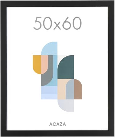 ACAZA Cadre 50x60 Noir, Frame en Bois MDF avec Verre Plexi, Pour Photo et Poster, Décoration Murale