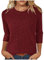 Zeiayuas Womens 3/4 Sleeve Tops Ribbed Knit Shirts Sweater Round Neck Sweatshirt Ladies Lightweight Jumpers Solid Color Casual Loose Tunic Tops Wine
