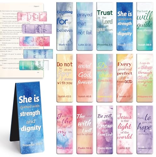 Kaluofan 15PCS Large Bible Quotes Magnetic Christian Bookmarks | Double Sided Magnet Book Markers for Women Students Teachers Supplies