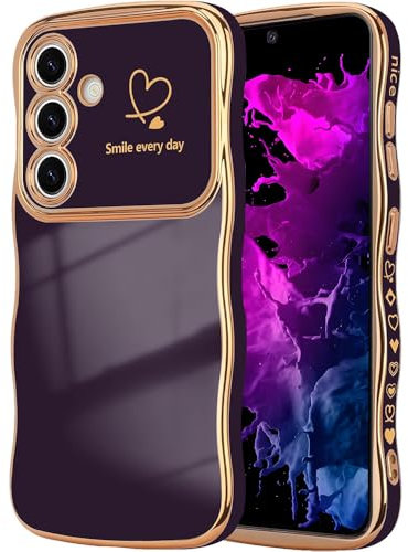 CaseLover Handyhülle für Samsung Galaxy A54 5G Hülle, Liebesherz Handyhülle Wellen Lockige Form Galvanisierte Silikon Bumper Case Kameraschutz Stoßfeste Schutzhülle für Samsung A54 5G, Dunkellila