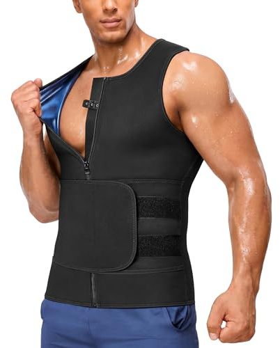 Junlan Herren Sauna Shirt Sauna Weste body shaper Schwitzanzug Taille Trainer Fitness Korsett Reißverschluss Tank Top