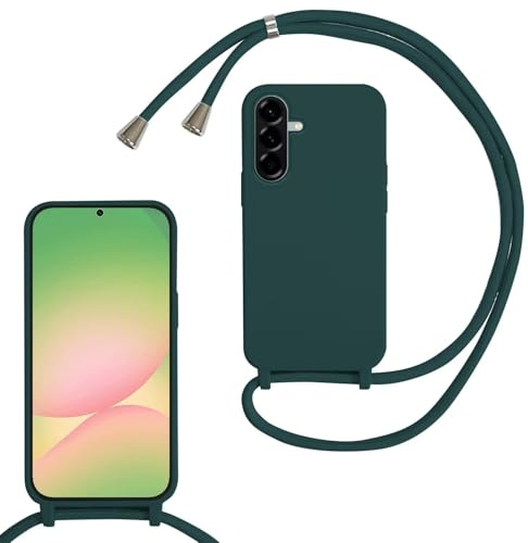 MBSLFY Silikon Handykette für Samsung Galaxy A56 Hülle mit Band,Silikon Necklace Handyhülle mit Abnehmbar Kordel zum Umhängen Stossfest Bumper Handy Schutzhülle für Samsung Galaxy A56, Dunkel grün