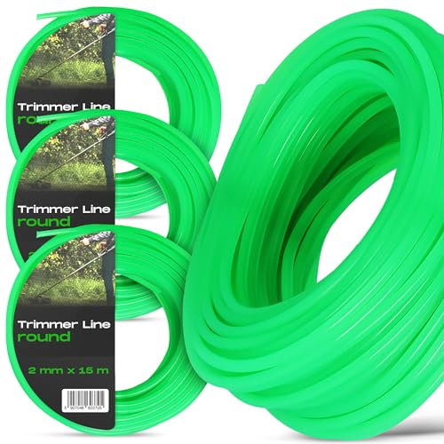 3x Fil Coupe-Bordure en Nylon Pour Débroussailleuse 2 mm x 15 m Rond Vert Corde Nylon Remplacement Ligne de Trimmer Universal Entretien de Jardin Résistante