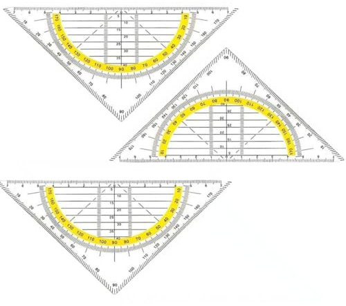 3 Stück Transparentes Multifunktions-Geodreieck Mit Griff – 2x Klein (Weiße Hülle) & 1x Groß (Rote Hülle) Für Zeichnen, Kartografieren, Modellieren