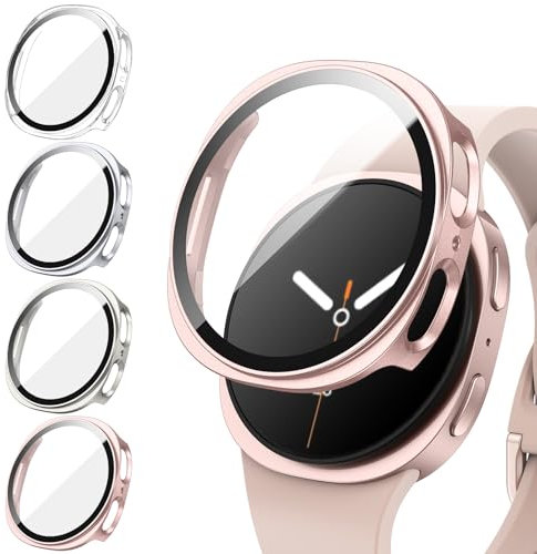 Neitra 4 Pièces Coque pour Samsung Galaxy Watch 8 40mm Accessoires, Coques avec Protecteur D'écran en Verre Trempé, étui de Protection Intégrale, Boîtiers de Protection pour Galaxy Watch 8 40mm