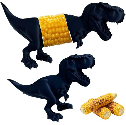 KOBONA Dinosaur Corn Cob Holders Reusable Stainless Steel Barbecue Skewers Prongs Unique Dino Sweetcorn Holders for Kids and Adults