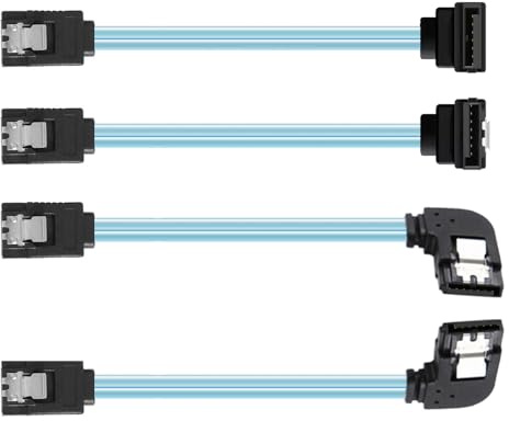 xiwai Juego de 4 cables de datos internos de 4 hosts SATA a 4 discos de destino SATA de 7 pines, en ángulo de 90 grados, 6 Gbps, 25 cm