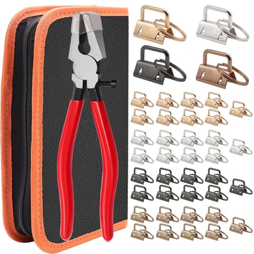 weideer 40 Sets Key Fob Hardware with Key Fob Plier Tools Bag, Glass Running Pliers for Wristlet Key Fobs/Key Lanyard/Key Chain Hardware Install