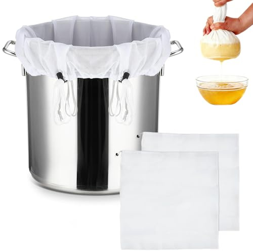 ChioSun Brew Bags 46x40cm, 2Pcs Drawstring Straining Bag, Reusable | Fine Mesh Filter Bags for Home Brewing, Wine Making & Nut Milk Press Strainer, Jelly Bag for Jam Making, Drawstring Closure