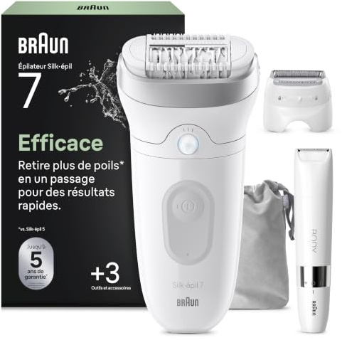 Braun Epilierer Damen Silk·épil 7, Ladyshaver, 7-441, Silber | Breitem Kopf für Eine Einfache Haarentfernung, Nass Und Trocken, Langanhaltend Glatte Haut, Inkl. 1 Extra Und Mini Rasierer