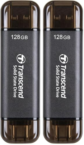 Transcend SSD Portable ESD310C 128GB Type-A/Type-C Compatible PS4/PS5 Noir - TS128GESD310C (Lot de 2)