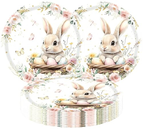 Ensembles de vaisselle de Pâques, fournitures de fête sur le thème du lapin, assiettes en carton festives avec tasses et serviettes, accessoires de fêtes de vacances pour les réunions de printemps