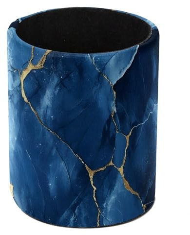 Pot à crayons en cuir texturé bleu doré pour bureau, salle de classe, maison et enfants