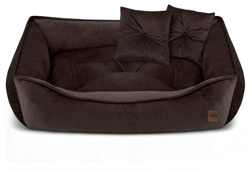 Domarex Premium Hundebett Katzenbett Marco aus Velvet – Luxuriöse Kuschelsofa, Weiches Haustierbett für Hund & Katze, Elegant, Bequem, Langlebig, Made in Poland, Braun 50x70 cm
