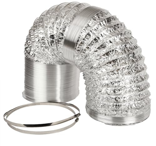 Flexible Aluminium Air Duct – Ventilation Foil Ducting for Extractor Fans, Hydroponics & Grow Rooms (100mm x 10m (4))