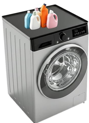 Silicone Washer Dryer Top Mat 65x60cm, Raised Edge 1.5cm Non-Slip Protector Mat, Waterproof Heat Resistant Cover for Washing Machine Dryer Top Countertop (XYJD-60-BK)