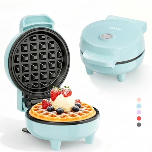 YASHE Mini Waffeleisen 550W, Antihaft-Waffelmaschine, Blau