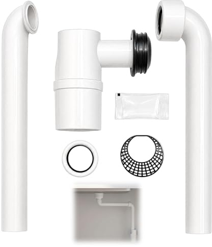1 1/4 Pouce Siphon Lavabo, Siphon Evier Gain de Place Réglable à 360° | Siphon lavabo extra plat,kit bonde et tuyau d'évacuation pour salle de bains, muezzin réglable
