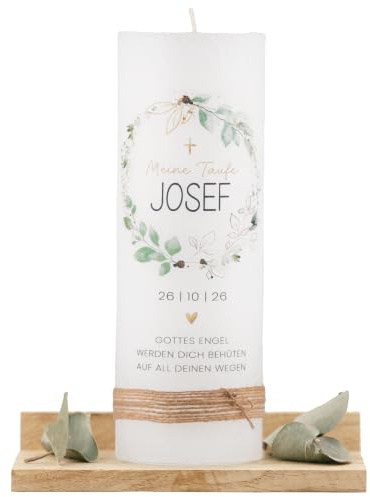 Personalisierte Taufkerze | Moderne handgemachte Kerze mit Name & Datum Junge | Individuelles Taufgeschenk Bub | Hochwertige Rustikkerze | Partenkerze Taufe | Blau Grün Boho (B-Mint)