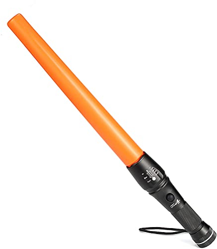 Ultrafire Linterna LED 42 cm Señal de Tráfico Varita 980 Lúmenes 5 Modos Foco Ajustable Baton Linterna Con la base magnética de alta resistencia,A200,Acabado Color Naranja,Modo de Luz Flash Rojo