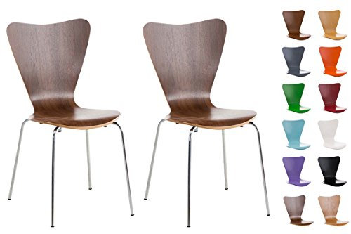CLP 2X Konferenzstuhl Calisto mit Holzsitz und stabilem Metallgestell I 2X Platzsparender Stuhl mit Einer Sitzhöhe von: 45 cm I in Verschiedenen Farben erhältlich Walnuss