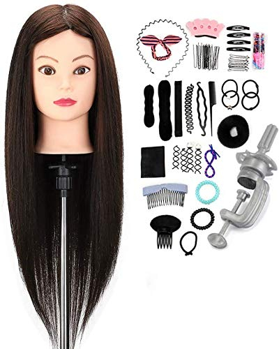 Neverland Übungskopf Frisierkopf Kopf 22 Zoll 50% Echthaar Kosmetologie Schaufensterpuppen Puppenkopf Üben für Friseuren Schneiden & Frisuren mit Klemme + DIY Braid Set