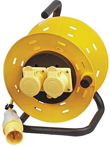 Pro Elec PEL00955 110V 2-Gang Extension Reel, 16A, 50 m, Yellow