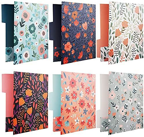 Decorative File Folders, 12-Pack Floral File Folders, Letter Size, 6 Designs