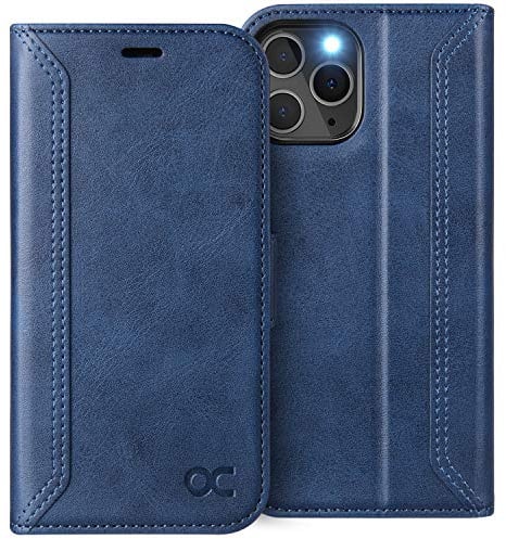 OCASE iPhone 12 Case, iPhone 12 Pro Retro Wallet 5G Case, PU Leather Folio Flip Case with RFID Blocking Card Holder Kickstand, Shockproof Phone Cover Compatible For iPhone 12/12 Pro 6.1 Inch-Blue