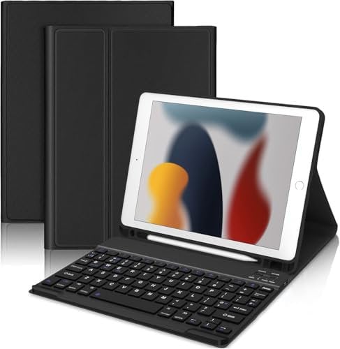 IVEOPPE Keyboard Case for iPad 9/8/7th Generation 10.2 inch - UK Layout Detachable Bluetooth Folio Keyboard Cover with Pencil Holder for iPad Air 3 2019/ Pro 10.5'' 2017, Black